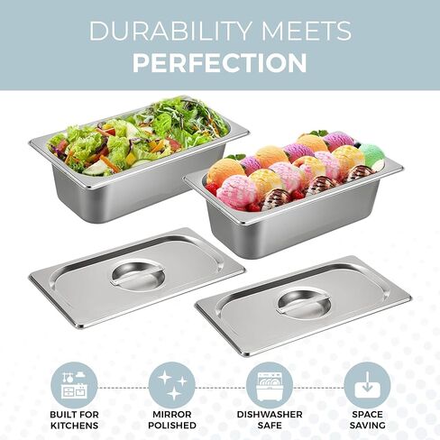 ALPHA LIVING 4 Pack Stainless Steel Steam Table Pans with Lids, 1/3 Size 6" Deep Hotel Pans for Catering, Buffet, Restaurant, or Home Use – Durable Anti-Rust Reusable Food Storage Trays in Kuwait