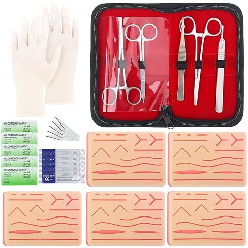 Suture Practice Kit for Medical Students, Complete Surgical Training Set with Realistic Silicone Pad, Suture Tools and Threads for Stitches Practice, Vet Nursing Skills Training in Kuwait