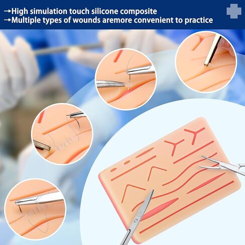 Suture Practice Kit for Medical Students, Complete Surgical Training Set with Realistic Silicone Pad, Suture Tools and Threads for Stitches Practice, Vet Nursing Skills Training in Kuwait