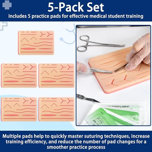 Suture Practice Kit for Medical Students, Complete Surgical Training Set with Realistic Silicone Pad, Suture Tools and Threads for Stitches Practice, Vet Nursing Skills Training in Kuwait