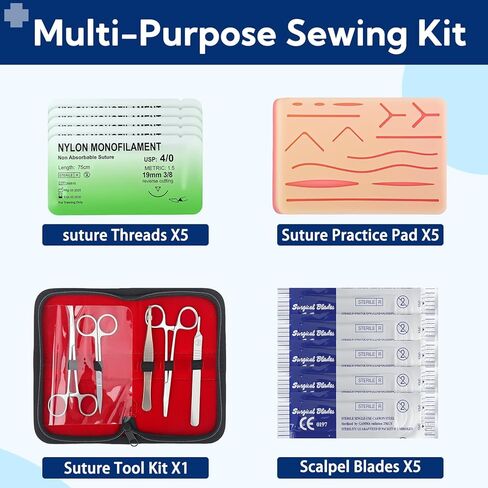 Suture Practice Kit for Medical Students, Complete Surgical Training Set with Realistic Silicone Pad, Suture Tools and Threads for Stitches Practice, Vet Nursing Skills Training in Kuwait