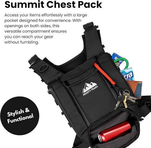 Summit Hauler Black Chest Pack for Outdoor Sports, Snowboarding and Skiing with Phone Storage, Velcro Holster Compatible, Multiple Pockets, Mesh Back Storage in Saudi Arabia