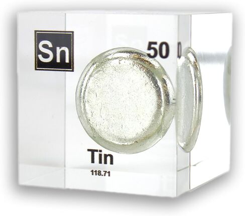 Authentic Tin Element Cube, 2x2x2 Inches, Encased in Crystal-Clear Lucite Acrylic, Authentic Sample of Tin, Handmade in The USA by Engineered Labs, Perfect for Display or Educational Purposes in Saudi Arabia