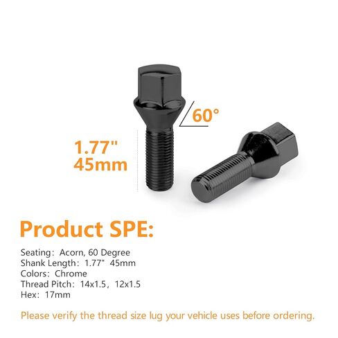 Set of 10 14x1.5 45mm Shank 17mm Hex Conical Seat Wheel Lug Bolts for Aftermarket Wheels, Black in Saudi Arabia