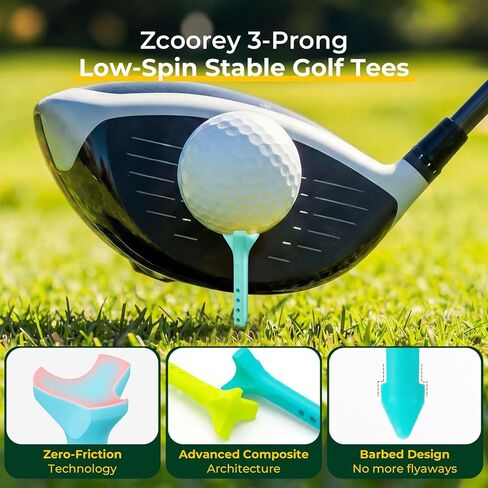 Golf Tees 50 Pack 3 1/4", Low Spin 3-Prong Plastic Tees, Reduce Friction for Longer Drives, Durable Composite, Anti-Flyaway Barbed Tip, Adjustable Height, 5 Colors (10 Each) in Kuwait