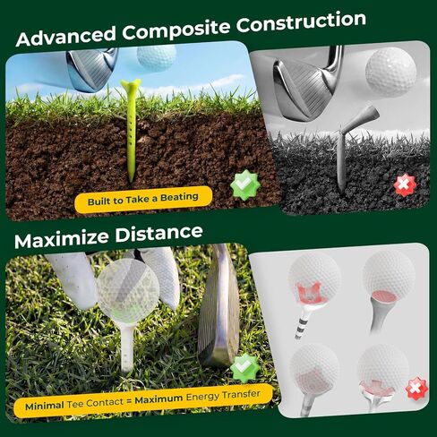 Golf Tees 50 Pack 3 1/4", Low Spin 3-Prong Plastic Tees, Reduce Friction for Longer Drives, Durable Composite, Anti-Flyaway Barbed Tip, Adjustable Height, 5 Colors (10 Each) in Kuwait