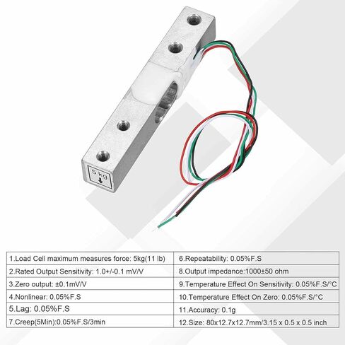 MECCANIXITY 3 Set Digital Load Cell Weight Sensor 5KG + HX711 Module Weighing Sensor 24 Bit Precision A/D Dual-Channel 16x24mm for DIY Portable Electronic Kitchen Scale Kit in Saudi Arabia