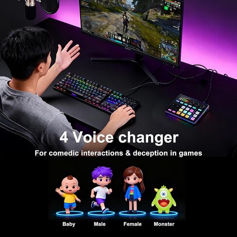 خلاط صوت للألعاب، واجهة 5 قنوات مع طاقة فانتوم 48 فولت، خلاط RGB للكمبيوتر الشخصي مع واجهة ميكروفون XLR، خافت الصوت، زر كتم الصوت، للبودكاست/التسجيل/الصوت/صوت اللعبة in Saudi Arabia