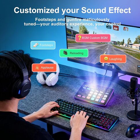 خلاط صوت للألعاب، واجهة 5 قنوات مع طاقة فانتوم 48 فولت، خلاط RGB للكمبيوتر الشخصي مع واجهة ميكروفون XLR، خافت الصوت، زر كتم الصوت، للبودكاست/التسجيل/الصوت/صوت اللعبة in Saudi Arabia