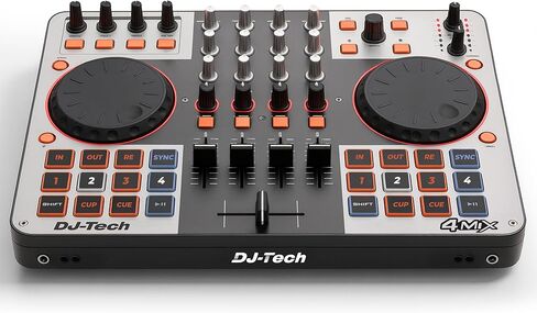 وحدة تحكم DJ Tech DJ، تحكم USB MIDI 4-Deck مع بطاقة صوت مدمجة، خلاط 4 قنوات مع EQ ومرشحات، منصات أداء مضيئة، عناصر تحكم FX، أزرار تحديد سطح السفينة، VirtualDJ LE متضمنة in Kuwait