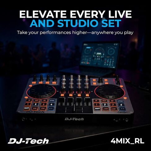 وحدة تحكم DJ Tech DJ، تحكم USB MIDI 4-Deck مع بطاقة صوت مدمجة، خلاط 4 قنوات مع EQ ومرشحات، منصات أداء مضيئة، عناصر تحكم FX، أزرار تحديد سطح السفينة، VirtualDJ LE متضمنة in Kuwait