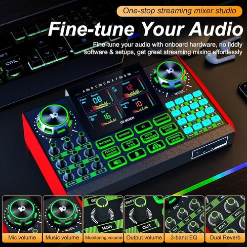 Tenlamp G9 Live Sound Card — Game audio mixer with built-in audio interface, compatible with smartphones and computers. Soundboard designed for live streaming and content creation. in Kuwait