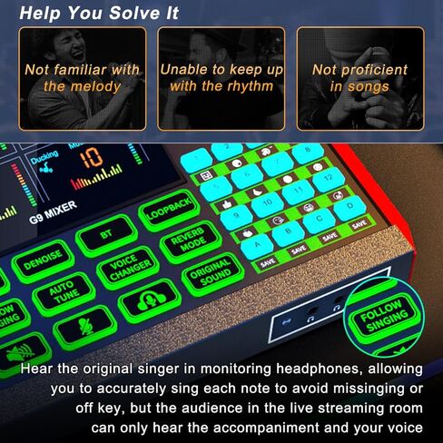 Tenlamp G9 Live Sound Card — Game audio mixer with built-in audio interface, compatible with smartphones and computers. Soundboard designed for live streaming and content creation. in Kuwait