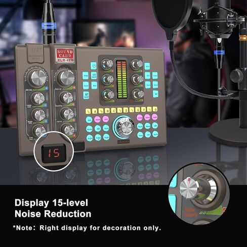 مجموعة معدات البودكاست، جهاز مزج الصوت مع مجموعة ميكروفون XLR للبث المباشر، والبودكاست، والتسجيل، والألعاب، والكمبيوتر الشخصي، والجيتار (أسود) in Kuwait