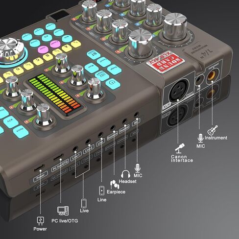 مجموعة معدات البودكاست، جهاز مزج الصوت مع مجموعة ميكروفون XLR للبث المباشر، والبودكاست، والتسجيل، والألعاب، والكمبيوتر الشخصي، والجيتار (أسود) in Kuwait