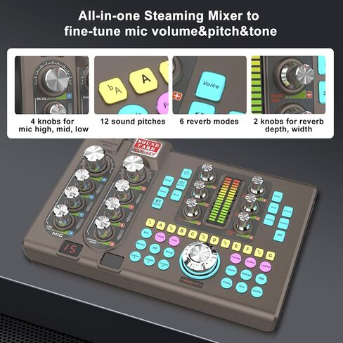 مجموعة معدات البودكاست، جهاز مزج الصوت مع مجموعة ميكروفون XLR للبث المباشر، والبودكاست، والتسجيل، والألعاب، والكمبيوتر الشخصي، والجيتار (أسود) in Kuwait