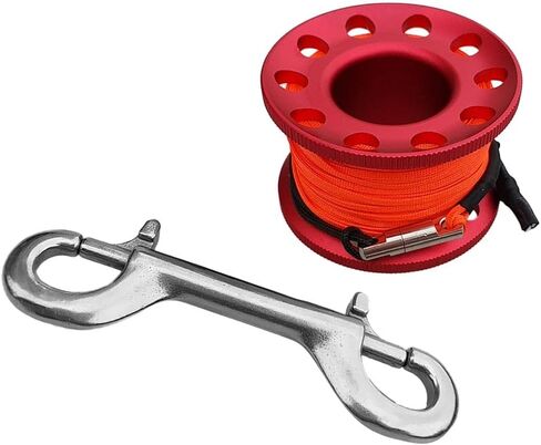 Scuba Diving Dive Reel Aluminum Alloy Finger Spool 15m Line Bolt Snap, Red in Saudi Arabia