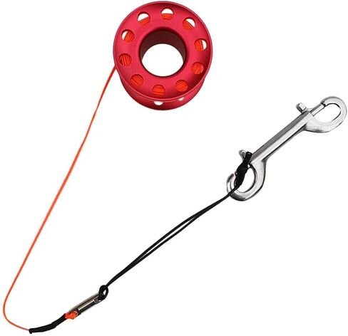 Scuba Diving Dive Reel Aluminum Alloy Finger Spool 15m Line Bolt Snap, Red in Saudi Arabia