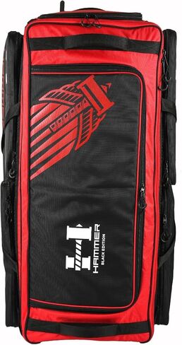 Hammer Black Edition Trolley Wheelie Cricket Kit Bag | 206L Extra-Large Capacity | Dual Bat Compartments | Luggage-Grade Wheels | Adult Cricket Gear Bag in Kuwait