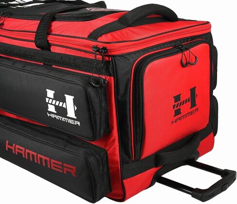 Hammer Black Edition Trolley Wheelie Cricket Kit Bag | 206L Extra-Large Capacity | Dual Bat Compartments | Luggage-Grade Wheels | Adult Cricket Gear Bag in Kuwait