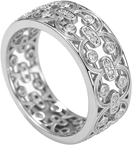 Vintage 18K Gold Plated Cubic Zirconia Hollow Design Flower Scroll Promise Ring Band 9mm Wide 925 Sterling Silver Eternity Statement Stackable Wedding Engagement Bands Gift for Women (Silver 8) in Saudi Arabia