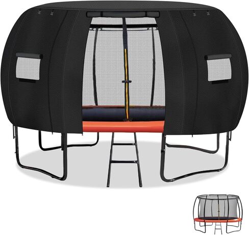 Outdoor Round Trampoline Cover-14FT Trampoline Tent Sunshade Canopy, Fits Most 8-Pole Circular Trampolines, 600D Heavy-Duty Oxford Fabric (Tent Only) (Grey, 14FT) in Kuwait