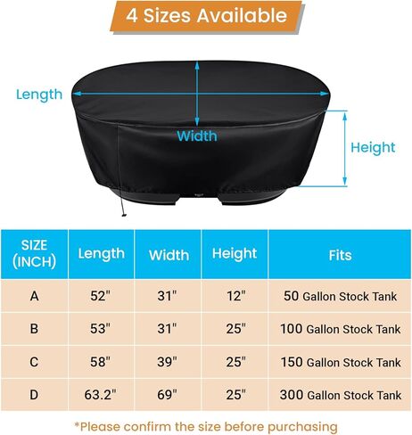 غطاء خزان بيضاوي سعة 50 جالونًا للحمام الجليدي والغطس البارد وحوض المياه وبركة التغذية - واقي معزول لحوض المياه شديد التحمل مقاوم للطقس 420D (52 بوصة طول × 31 بوصة عرض × 12 بوصة ارتفاع) in Kuwait