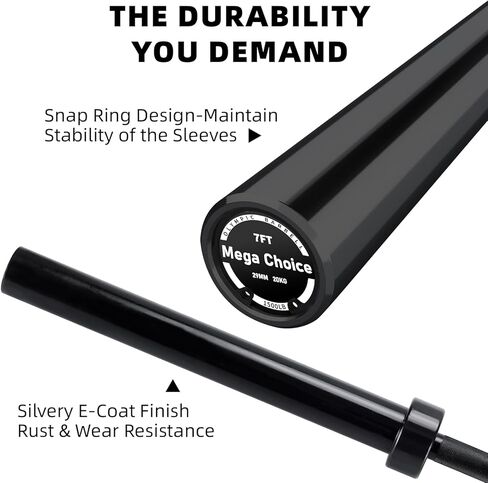 7ft International Standard Weightlifting Bar, 1500LB Capacity Alloy Steel Barbell with Bearing Sleeves & 2 Clips, 50mm Sleeve for Powerlifting, Deadlift, Squat, Home Gym (Black) in Saudi Arabia