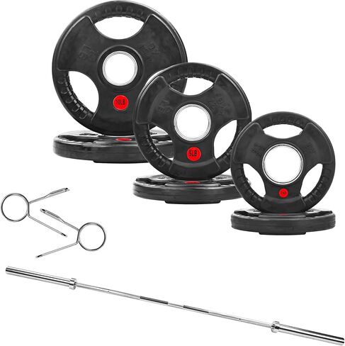 Fitvids 2 Inch Olympic Barbell Weight Plates and Bar Set, 5 FT Barbell Bar and 95 LB(2.5-25 LB) Barbell Weight Set for Home Gym Strength Training in Saudi Arabia