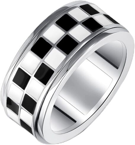 خاتم متقلب 925 فضة أبيض وأسود متقلب القلق تململ خواتم مجوهرات هدية للنساء الرجال in Kuwait