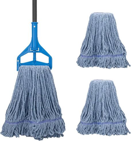 Commercial Industrial Mop with 3 Extra Large Reusable Replacement Head,59" Long Handle Heavy Duty Wet Mops,Looped-End String Cotton Mop for Floor Cleaning,House,Kitchen,Office,Garage,Tile(Yellow) in Saudi Arabia