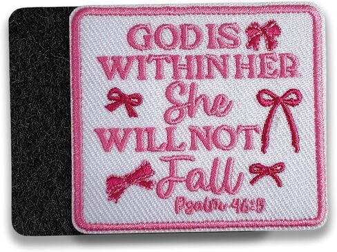 Coquette Bow God is Within Her She Will Not Fall Patch 3 Inches Iron On/Sew On Embroidered Applique for Trucker Hats Clothes Backpacks, Christian, Religious, Jesus DIY Funny Accessories Girls Gift in Kuwait