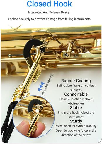 حزام ساكسفون للرقبة، حزام ساكسفون مريح مزدوج الكتفين، حزام ساكسفون قابل للتعديل مع دعم دوار 360 درجة وخطاف ربط معدني لألتو/تينور/باريتون/سوبرانو ساكس in Kuwait