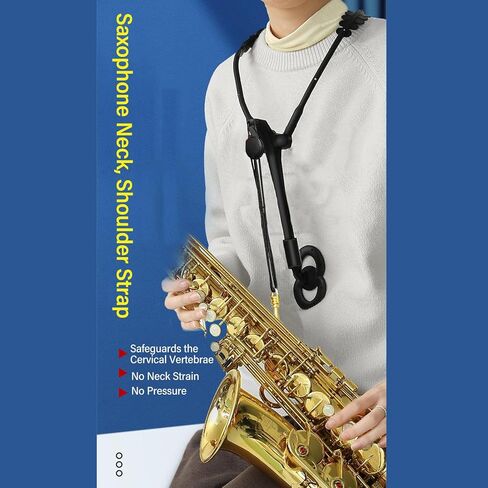 حزام ساكسفون للرقبة، حزام ساكسفون مريح مزدوج الكتفين، حزام ساكسفون قابل للتعديل مع دعم دوار 360 درجة وخطاف ربط معدني لألتو/تينور/باريتون/سوبرانو ساكس in Kuwait
