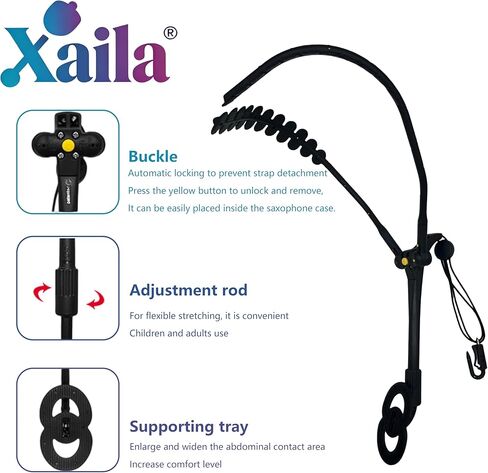حزام كتف مزدوج من Xaila Saxophone مزود بخطاف دوار 360 درجة وخطاف معدني - حزام رقبة قابل للتعديل لتخفيف الوزن من أجل Alto/Tenor Sax in Kuwait