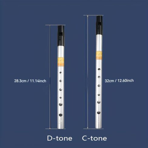 Irish Flute C & D Tuning, Metal Brushed Tube, Suitable for Beginners & Experts, High Pitch Range, Entry Level Flute Set with Accessories, Classic Design, Sturdy Durable Musical Instrument (King-D) in Saudi Arabia