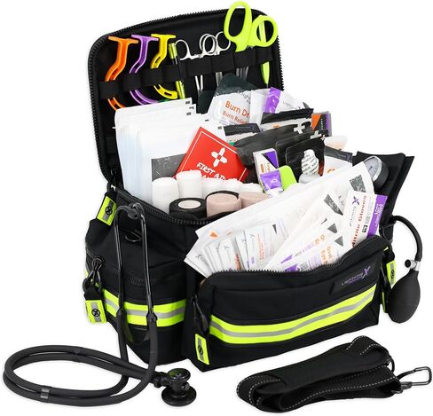 Lightning X Mid-Sized First Responder EMT Bag | LXMB25 | Fully Stocked w/ 240+ First Aid, EMS & Trauma Supplies - RED in Saudi Arabia