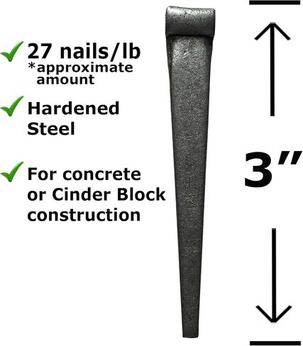 3"- 8d Cut Hardened Concrete Masonry nails for cinder block, concrete walls, cement board - 3.5 lb - Qty 100 in Saudi Arabia