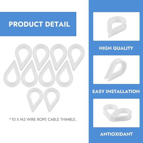 10 قطع من كشتبانات حبل الأسلاك M3، كشتبانات كابل نايلون بلاستيكي لحبل سلكي 10 مم، فتحة تزوير شديدة التحمل للرفع البحري والصناعي وخطوط الملابس الخارجية in Kuwait