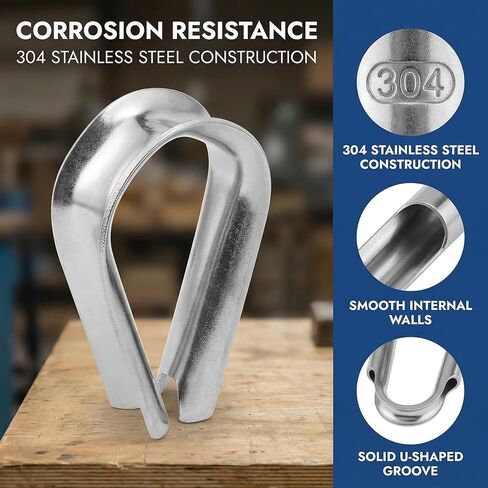 3/8 Inch M10 Stainless Steel Wire Rope Thimbles for Dia Wire Rope, Wire Rope Cable Thimbles Rigging (4 Pcs) in Kuwait