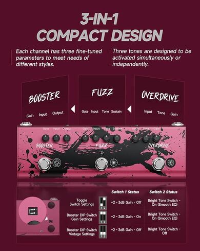 Donner X MIYAVI Multi Effects Guitar Pedal Rage Breaker Triple Pedal 3-in-1 Analog Guitar Pedal Overdrive Fuzz Boost for Electric Guitar in Saudi Arabia