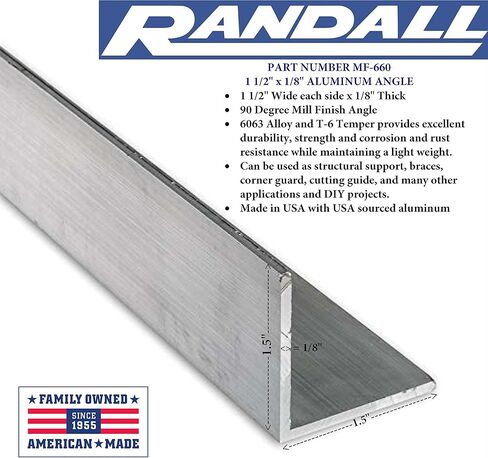 2 FT - 1 1/2" x 1/8" Aluminum Angle 6063 Alloy T-6 Temper in Saudi Arabia