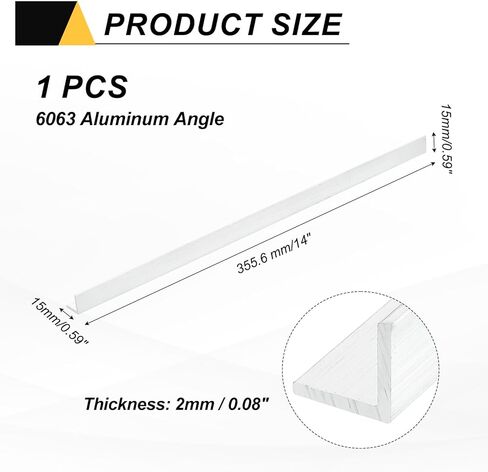 MECCANIXITY Aluminum Angle, 0.59"x0.59"x14" Long 0.08" Wall Thick 6063 Aluminum Bars T5 Temper Mill Stock for Building Construction, Furniture, Shelves, Brackets, DIY, Industrial 1pcs in Saudi Arabia