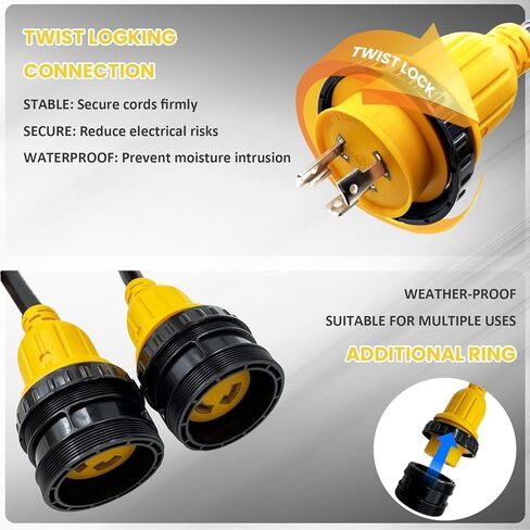 محول طاقة NEMA L5-30P إلى (2) L5-30R 30 أمبير Y، قابس ذكر 30A × (2) وعاء أنثى 30A مع حلقات قفل وياقة، 125 فولت عالي التحمل 10AWG*3 للتخييم بالقوارب البحرية (قائمة ETL) in Kuwait