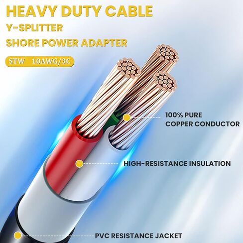 محول طاقة NEMA L5-30P إلى (2) L5-30R 30 أمبير Y، قابس ذكر 30A × (2) وعاء أنثى 30A مع حلقات قفل وياقة، 125 فولت عالي التحمل 10AWG*3 للتخييم بالقوارب البحرية (قائمة ETL) in Kuwait