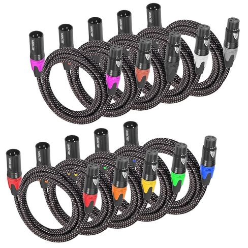 كابلات XLR للميكروفون بطول 25 قدمًا 6 حزم - كابل ميكروفون XLR متوازن ممتاز ومضفر ذو 3 دبابيس ذكر إلى أنثى مزدوج الحماية in Kuwait