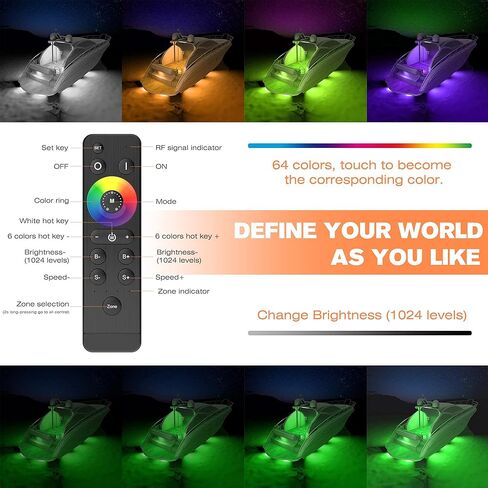 HUSUKU GT3 6000LM Boat Underwater Lights RGB Marine Color Light Kit, 72LED 12V 60W 7" IP68 Waterproof, All-Metal, Wireless Grouping and Control Auto Sync, for Yacht Boat Dock Transom Pontoon Lights in Kuwait