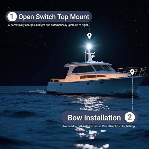 LED Anchor Light for Boat Yacht, Solar Navigation Lamp, Marina Dock Barge Safety Beacon Lights, Strobe Warning Light, Magnetic & Suction Mount, Auto On/Off, for Boats Factory Dock, White in Saudi Arabia