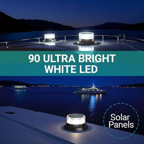 LED Anchor Light for Boat Yacht, Solar Navigation Lamp, Marina Dock Barge Safety Beacon Lights, Strobe Warning Light, Magnetic & Suction Mount, Auto On/Off, for Boats Factory Dock, White in Saudi Arabia