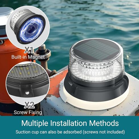 LED Anchor Light for Boat Yacht, Solar Navigation Lamp, Marina Dock Barge Safety Beacon Lights, Strobe Warning Light, Magnetic & Suction Mount, Auto On/Off, for Boats Factory Dock, White in Saudi Arabia